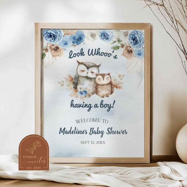Poster Baby shower de la Chouette du Boho Bleu (Créateur téléchargé)