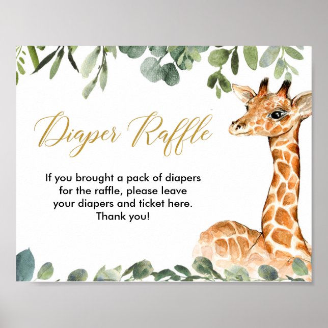 Poster Baby shower de la Giraffe enseigne de tombola (Devant)