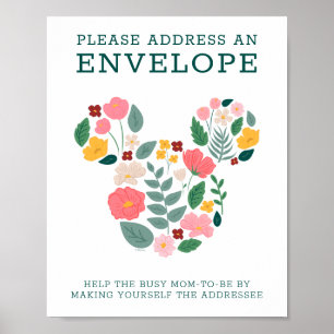 Poster Baby shower de la souris Floral Minnie