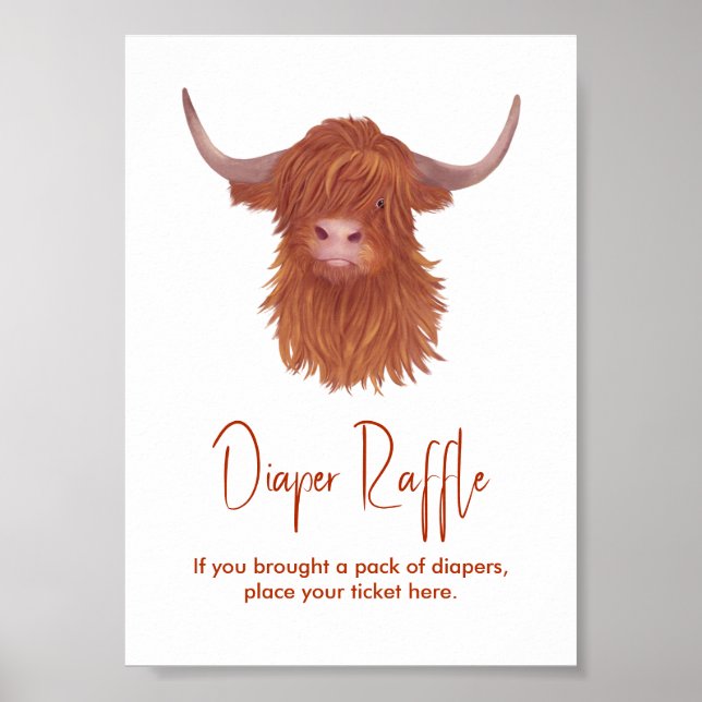 Poster Baby shower de la vache de l'Highland Raffle (Devant)