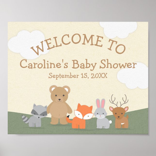 Poster Baby shower de l'Affiche de bienvenue des animaux  (Devant)