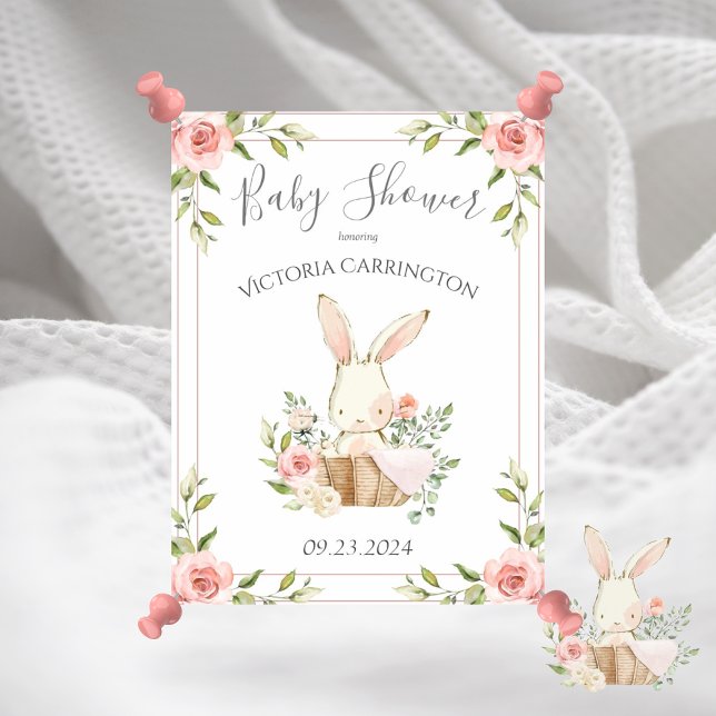 Poster Baby shower de lapin floral rose (Créateur téléchargé)