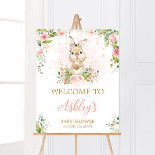 Poster Baby shower de lapin rose Floral