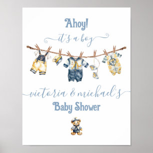 Poster Baby shower de ligne de vêtements nautiques