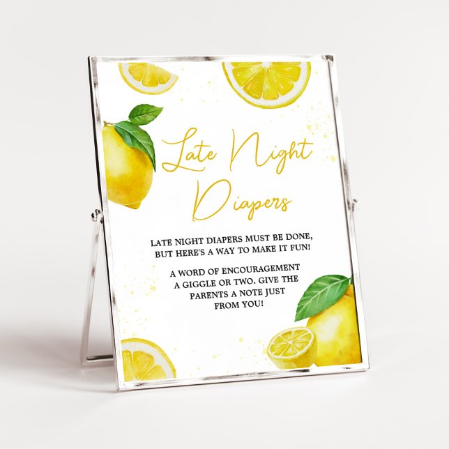 Poster Baby shower de limonade minimaliste Diapositives n (Gender Neutral Summer Citrus Baby Shower Late Night Diapers Sign)