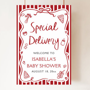 Poster Baby shower de livraison spéciale en Italie rouge