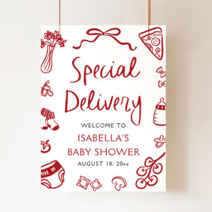 Poster Baby shower de livraison spéciale Pizza Italienne 