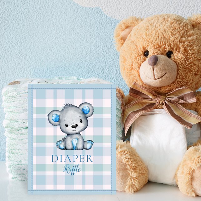Poster Baby shower de l'ours gris mou de la table de carr (Créateur téléchargé)