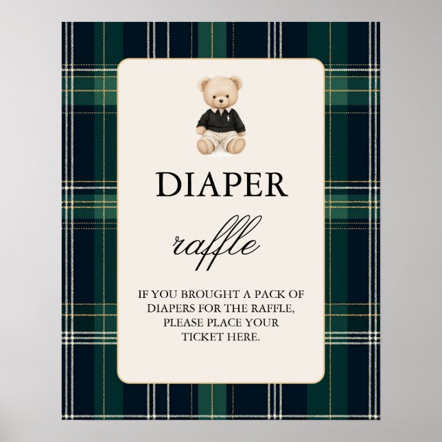 Poster Baby shower de luxe Boy Diaper Signe Raffle (Devant)