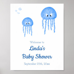 Poster Baby shower de méduse bleu mignonne Bienvenue