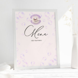 Poster Baby shower de menu Pearl Purple Bubbles