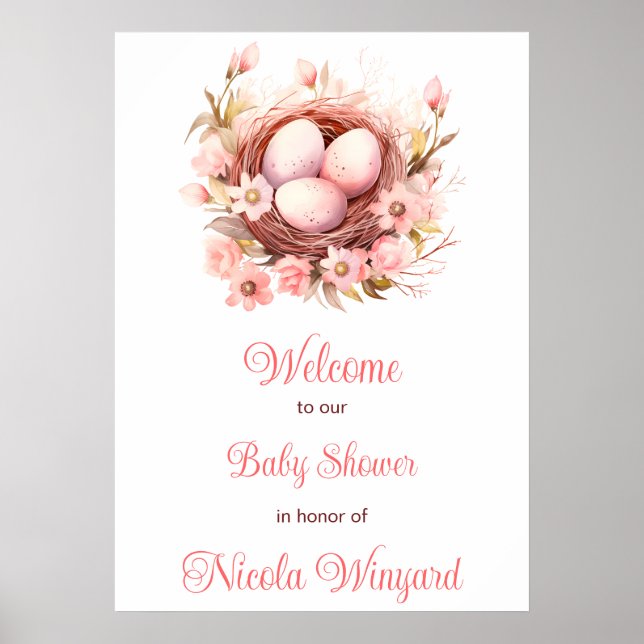 Poster Baby shower de nids d'oiseaux de printemps (Devant)