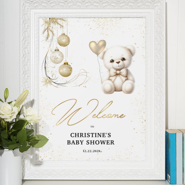 Poster Baby shower de Noël Gold Budget Bienvenue (Créateur téléchargé)