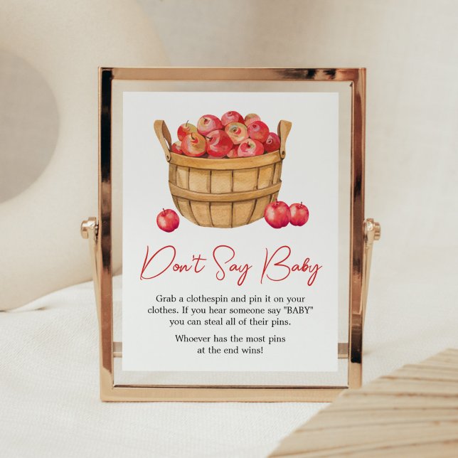 Poster Baby shower de panier de pomme automne ne pas dire (Fall Apple Baby Shower Don't Say Baby Sign)
