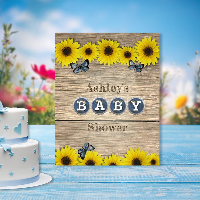 Poster Baby shower de papillon de tournesol rustique (Créateur téléchargé)