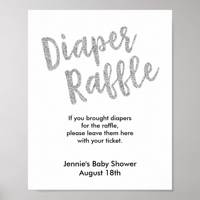 Poster Baby shower de Parties scintillant en argent de co (Devant)