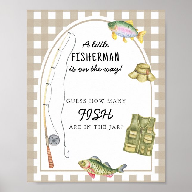 Poster Baby shower de pêche - devinez combien de poissons (Devant)