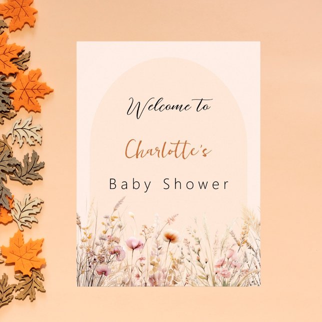 Poster baby shower de pêche fleur sauvage accueil (Créateur téléchargé)