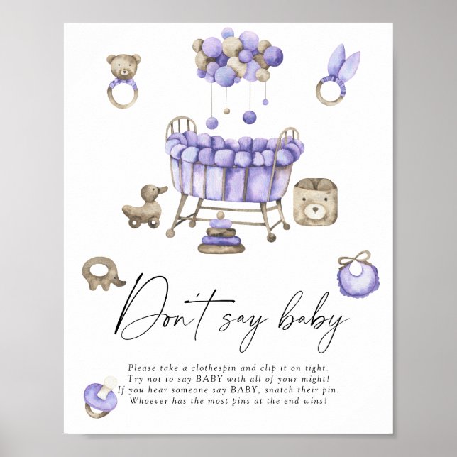 Poster Baby shower de pépinière Ne dites pas bébé (Devant)