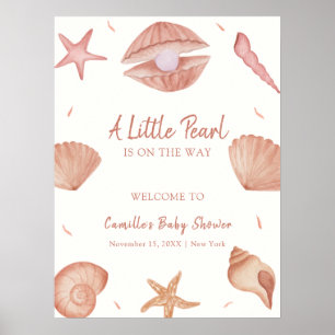 Poster Baby shower de perles Neutral Ocean Seashell