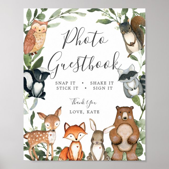 Poster Baby shower de photos d'animaux de bois (Devant)