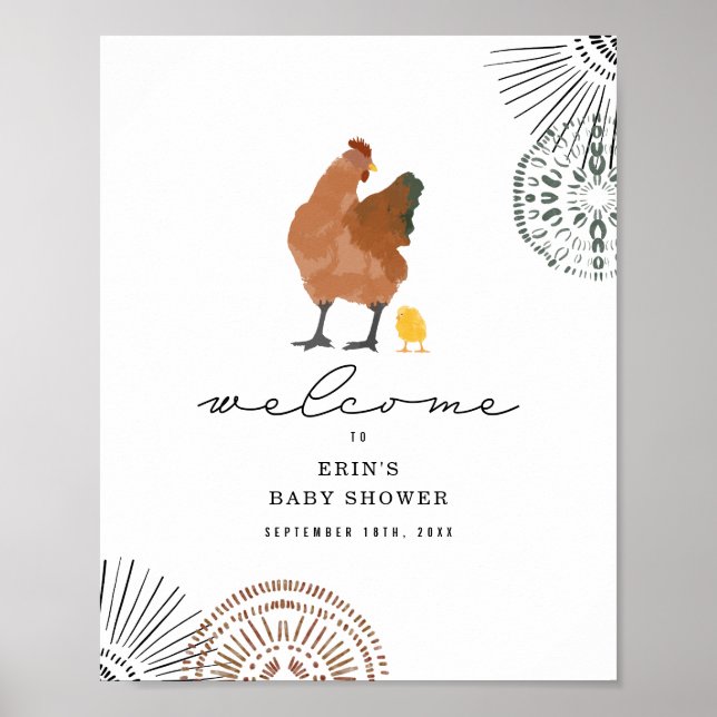 Poster Baby shower de poulet Bienvenue 8x10 (Devant)