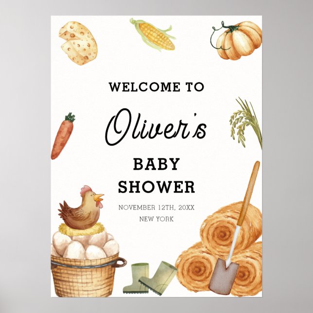 Poster Baby shower de poulet boho cultivé localement Bien (Devant)
