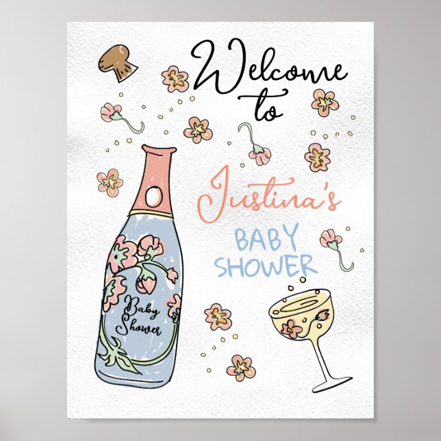 Poster Baby shower de présentation et de pétales dessinés (Devant)