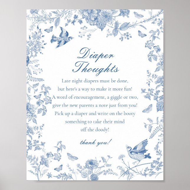 Poster Baby shower de réflexion sur la couche bleue de Jo (Devant)