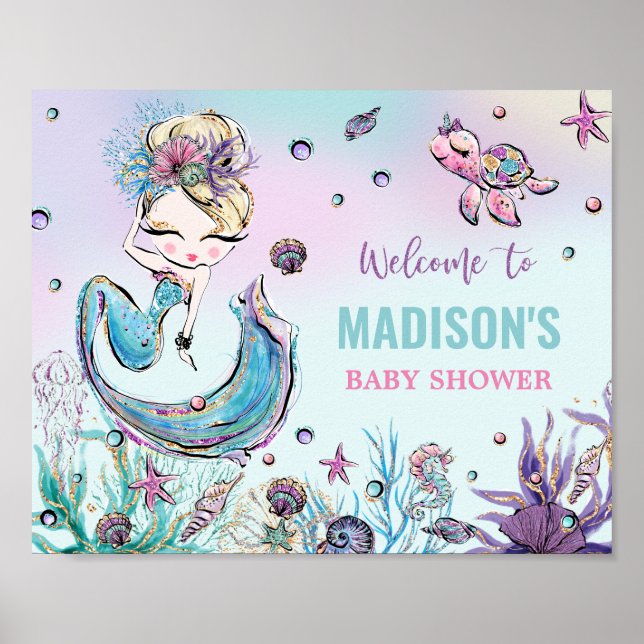 Poster Baby shower de sirène de Blonde sous la mer Bienve (Devant)