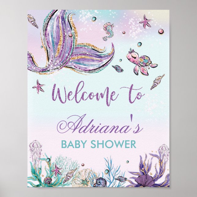 Poster Baby shower de sirènes sous l'Affiche de bienvenue (Devant)