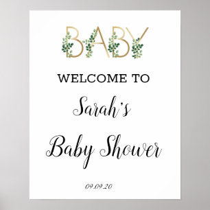 Poster Baby shower de Slogan vert mignon Bienvenue
