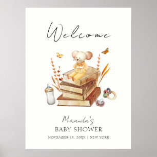 Poster Baby shower de souris de livres neutres pour les f