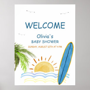 Poster Baby shower de surf tropical Sunshine Bienvenue