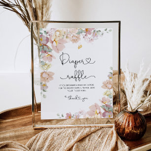 Poster Baby shower de tombola de fleur sauvage rose pâle