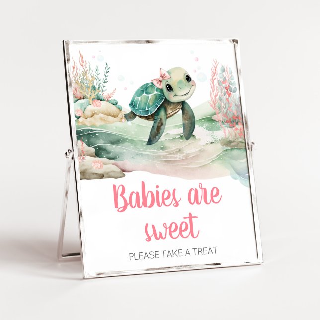 Poster Baby shower de tortue de mer Les bébés sont doux (A Little Hatching Is On the Way Baby Shower Babies are Sweet Sign)