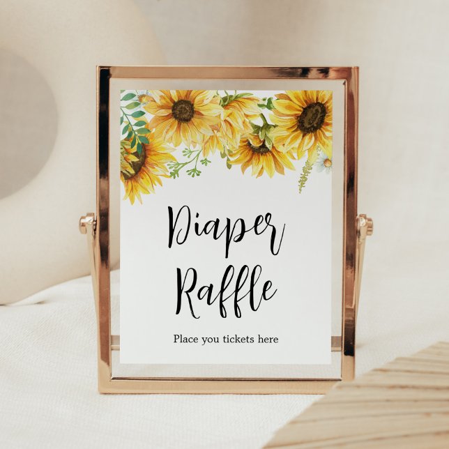 Poster Baby shower de tournesol Déchets (Sunflower Girl Baby Shower Diaper Raffle Sign)