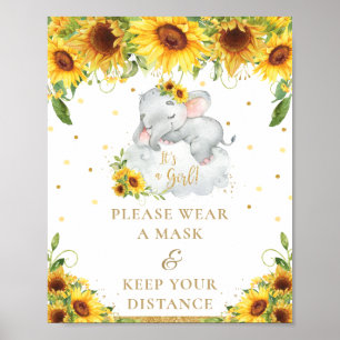 Poster Baby shower de tournesol éléphant porter la distan