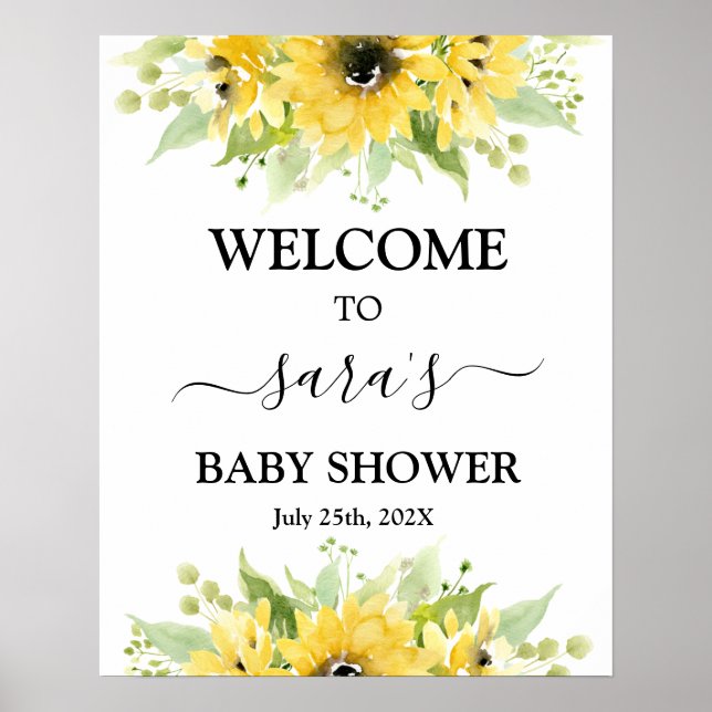Poster Baby shower de tournesol Fille Signal de bienvenue (Devant)