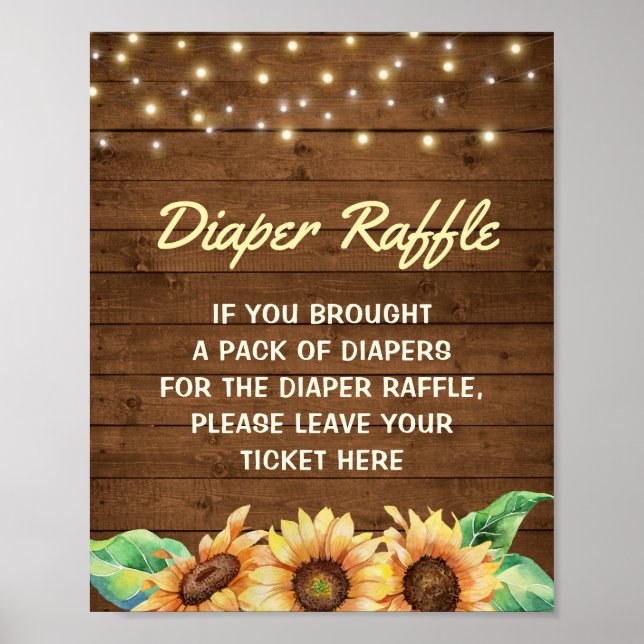 Poster Baby shower de tournesol jaune rustique (Devant)