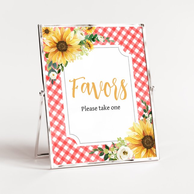 Poster Baby shower de tournesol Red Picnic Faveurs (Floral Picnic Baby Shower Favors Sign)