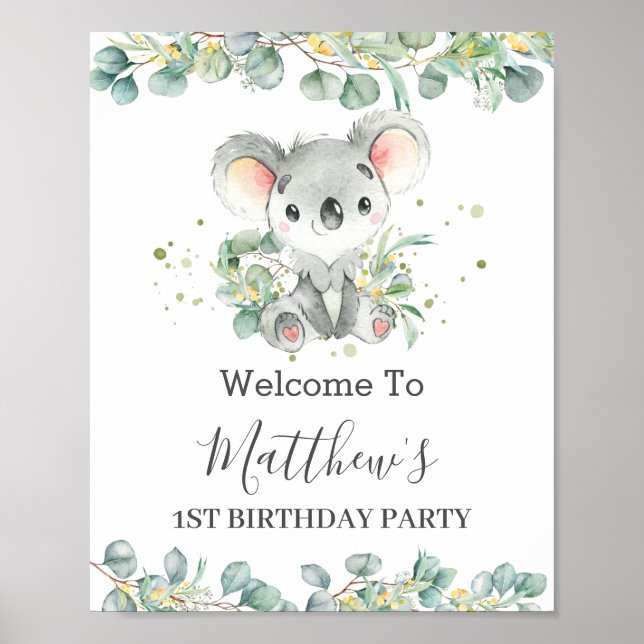 Poster Baby shower de verdure Cute Koala Accueil (Devant)