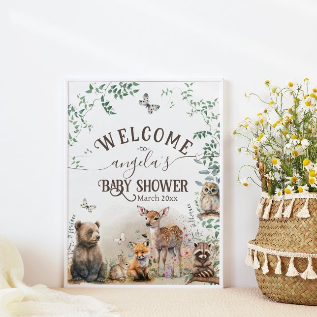 Poster Baby shower de verdure des animaux des bois (Créateur téléchargé)