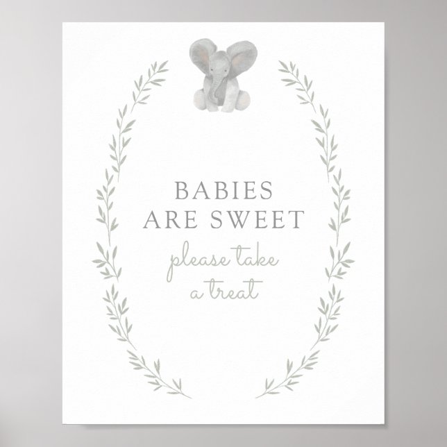 Poster Baby shower de verdure éléphant Les bébés sont dou (Devant)