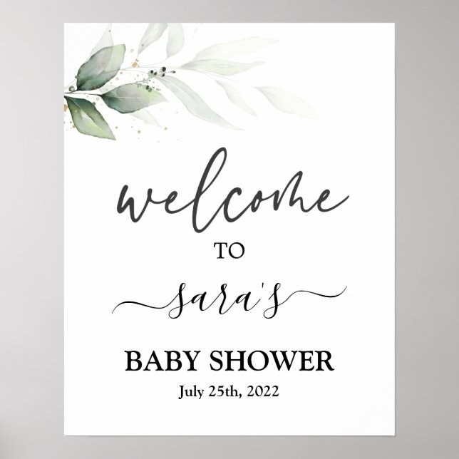 Poster Baby shower de verdure simple Panneau de bienvenue (Devant)