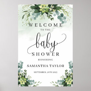 Poster Baby shower de verdure succulent signe de bienvenu