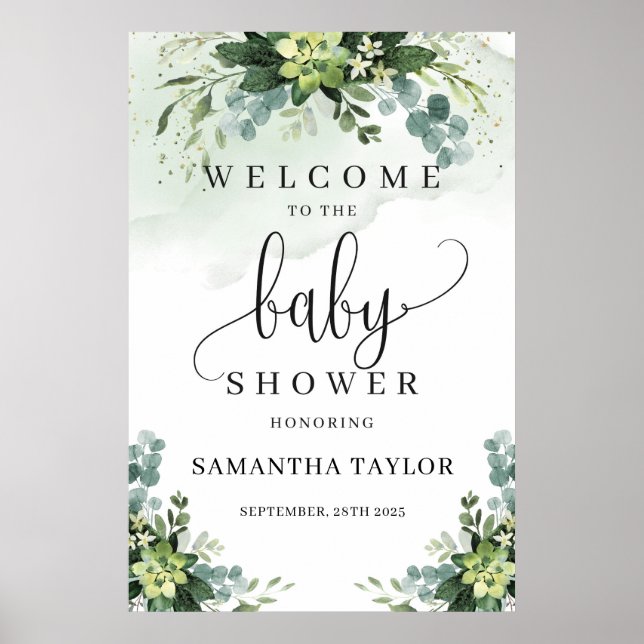 Poster Baby shower de verdure succulent signe de bienvenu (Devant)