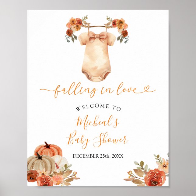 Poster Baby shower de vêtements pour bébés Floral Automne (Devant)