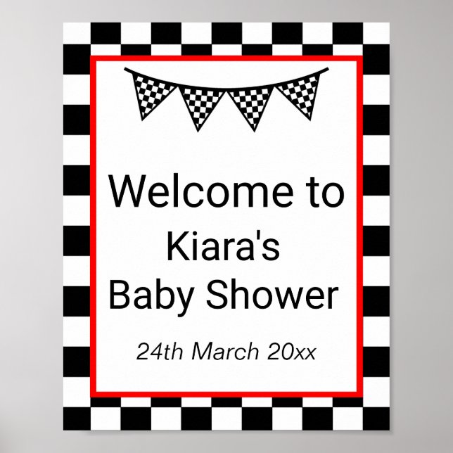 Poster Baby shower de voiture de course SIGNÉ IMPRIMÉ (Devant)