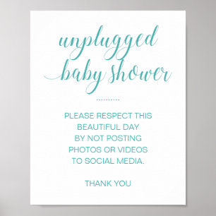 Poster Baby shower débranché Pas de médias sociaux Turquo